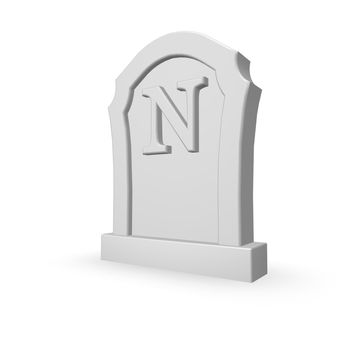 gravestone with uppercase letter n on white background - 3d illustration