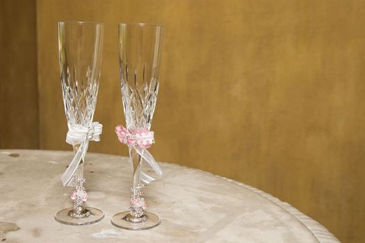 Two champagne glasses for the bride and groom 