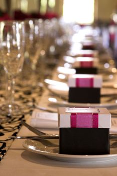 Wedding table setting with crockery and cutlery 