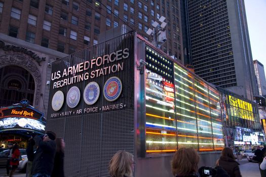 New York, NY - January 22, 2011: US Armed Foces Station in Times Square