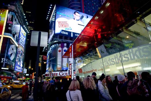 New York, NY - January 22, 2011: Times Square people on line for TKTS Broadway Tickets