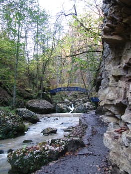 Falls; mountains; caucasus; the river; a stream; splashes; a moisture; a stream; water; rocks; a relief; the nature