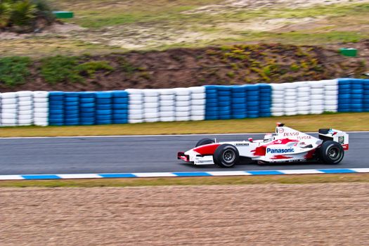 JEREZ DE LA FRONTERA, SPAIN - DEC 04: Jarno Trulli of Toyota F1 races during a training session on December 04, 2004, in Jerez de la Frontera, Spain