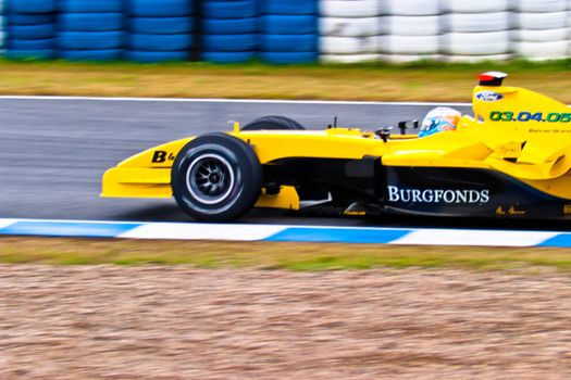 JEREZ DE LA FRONTERA, SPAIN - DEC 04: Robert Doornbos of Jordan F1 races during a training session on December 04, 2004, in Jerez de la Frontera, Spain