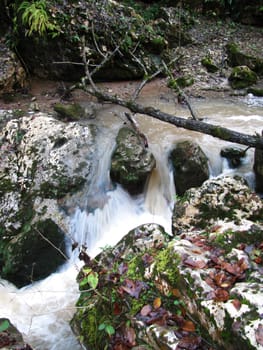 Falls; mountains; caucasus; the river; a stream; splashes; a moisture; a stream; water; rocks; a relief; the nature