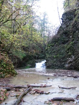 Falls; mountains; caucasus; the river; a stream; splashes; a moisture; a stream; water; rocks; a relief; the nature