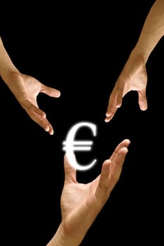 Big hand to share Euro icon, concept