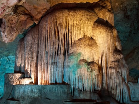 Big stalactite wall in Chomphon caves, Ratchaburi, Thailand