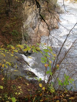 Falls; mountains; caucasus; the river; a stream; splashes; a moisture; a stream; water; rocks; a relief; the nature