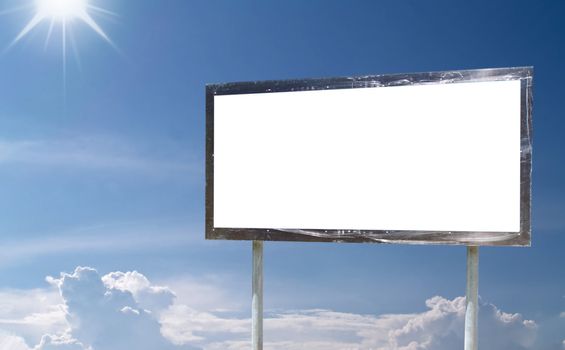 Blank billboard with cloudy sky on background