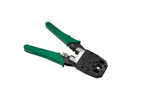 Crimper isolated over white background  connectors to computer network cables