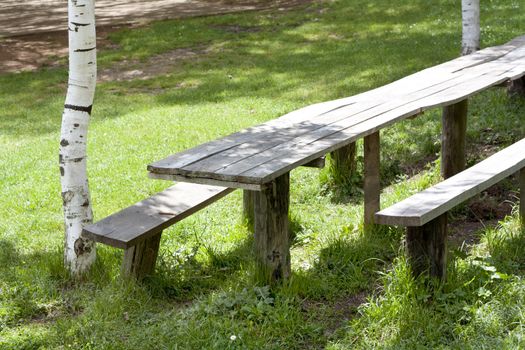 Old wooden bench and table