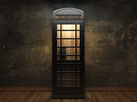 old concrete wall and telephone booth made in 3D graphics