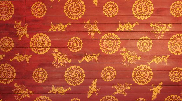 Decorated ceiling of temple in Champasak Province, Laos