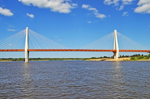 New big cable-braced bridge across the Oka river near Murom, Russia