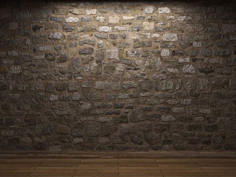 illuminated stone wall made in 3D graphics