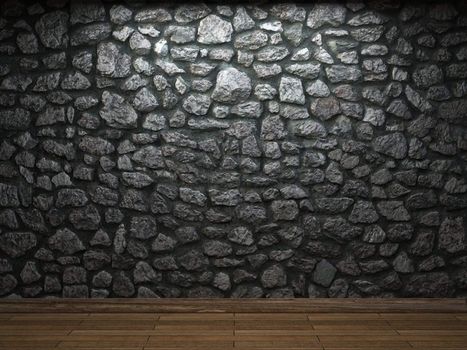 illuminated stone wall made in 3D graphics