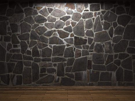 illuminated stone wall made in 3D graphics