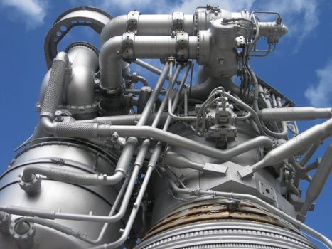 stock pictures of an industrial engine showing the pipes and valves