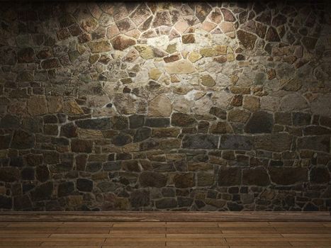 illuminated stone wall made in 3D graphics