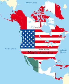 Abstract map of north america colored by flags