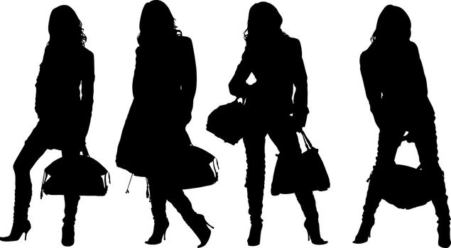 Shopping posing girls vectors silhouette