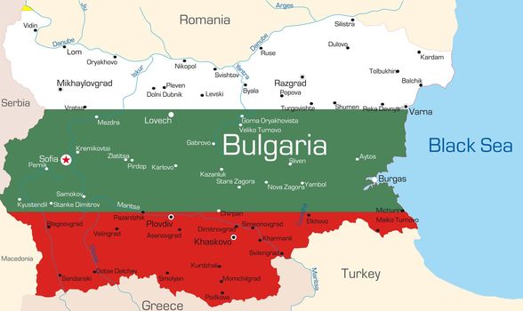 Abstract vector color map of Bulgaria country coloured by national flag 