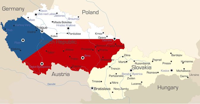 Abstract vector color map of Czech Republic  country coloured by national flag 