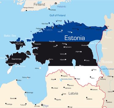 Abstract vector color map of Estonia country coloured by national flag 