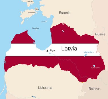 Abstract vector color map of Latvia country coloured by national flag 