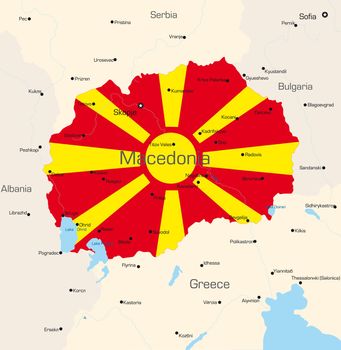 Abstract vector color map of Macedonia country coloured by national flag 