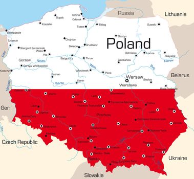 Abstract vector color map of Poland country coloured by national flag 