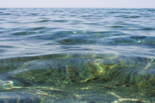 The surface of the sea water surface.