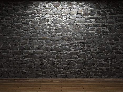 illuminated stone wall made in 3D graphics