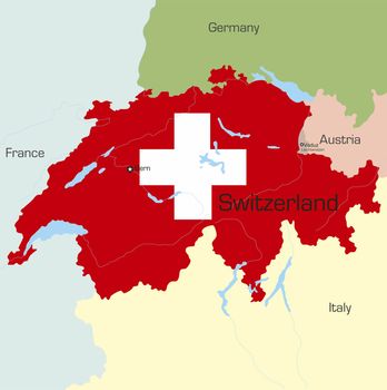 Abstract vector color map of Switzerland country coloured by national flag 