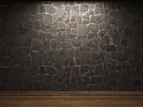 illuminated stone wall made in 3D graphics