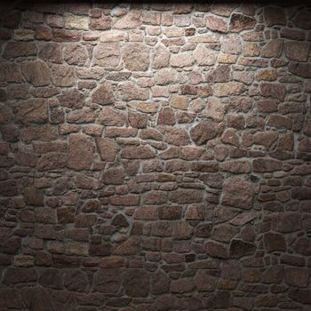 illuminated stone wall made in 3D graphics