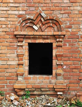 Old vintage window opening in ancient russian monastery of Pereslavl-Zalessky