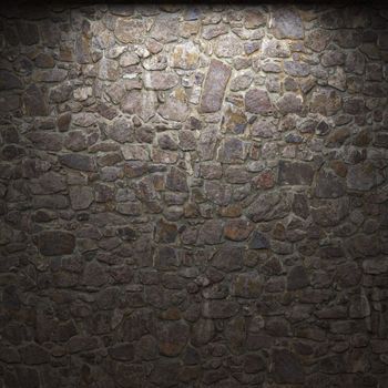 illuminated stone wall made in 3D graphics