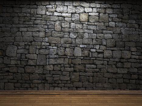 illuminated stone wall made in 3D graphics