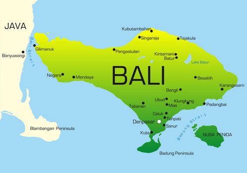 Vector map of Bali country colored by national flag