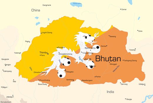 Vector map of Bhutan country colored by national flag