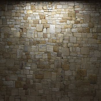 illuminated stone wall made in 3D graphics