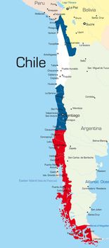 Abstract vector color map of Chile country colored by national flag