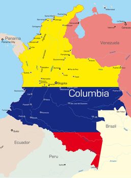 Abstract vector color map of Colombia country colored by national flag