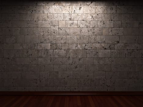 illuminated stone wall made in 3D graphics