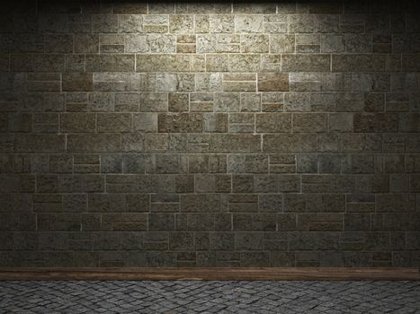 illuminated stone wall made in 3D graphics