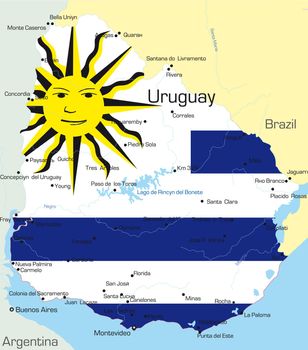 Abstract vector color map of Uruguay country colored by national flag
