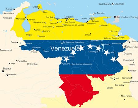 Abstract vector color map of Venezuela country colored by national flag