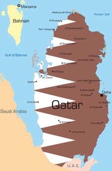 Abstract vector color map of Qatar country colored by national flag